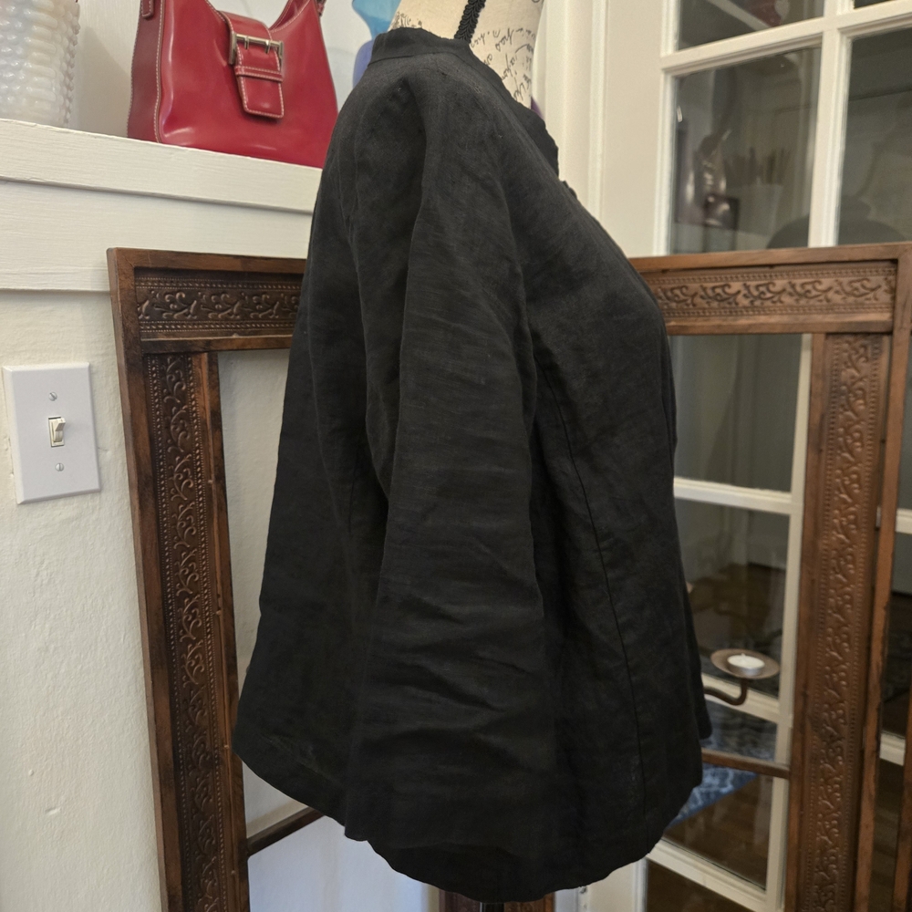 Eileen Fisher Irish Linen Black Blouse/Jacket, Sz L - Picture 2 of 9